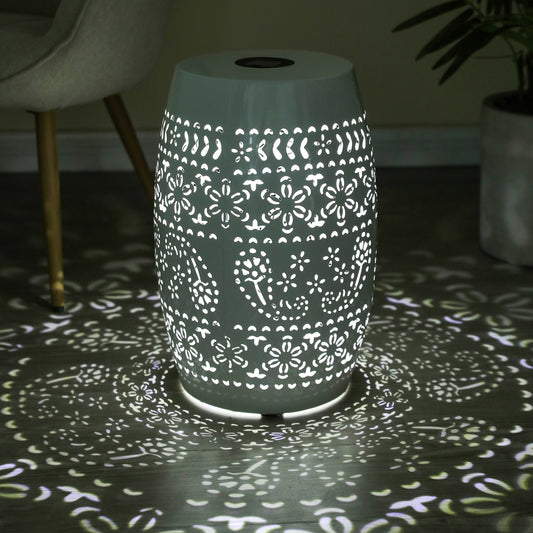 Solar Light Side Table, Bohemian Table, Moroccan Table, White