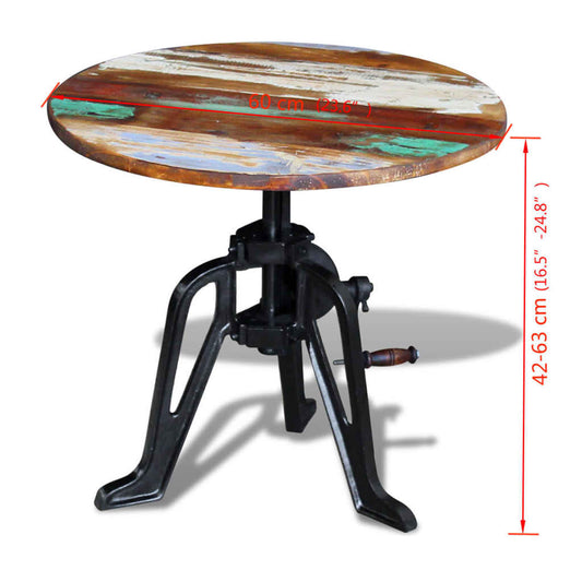 Solid Reclaimed Wood AND Cast Iron Side Table 60 x (42-63) cm