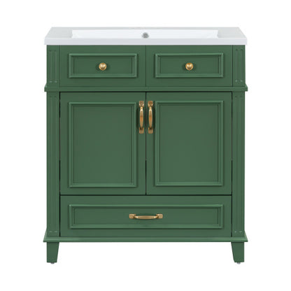 30 Inch Bathroom Vanity With Resin Sink, Solid Wood Frame Bathroom Storage Cabinet With Soft Close Door, Vintage Style, Green