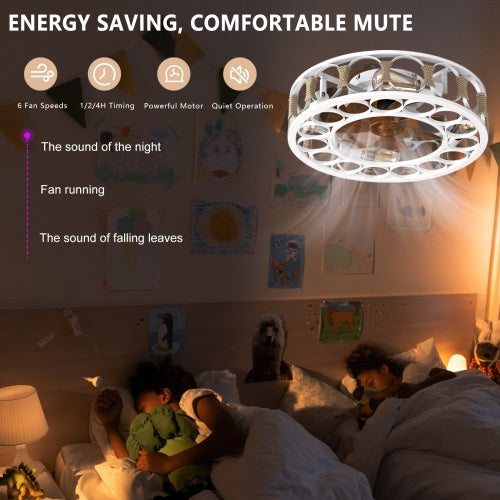 Caged Ceiling Fan With Light and Remote Control, Semi-recessed Modern Ceiling Fan with 6 Speed Reversible Blades, 4 LED Bulbs Included