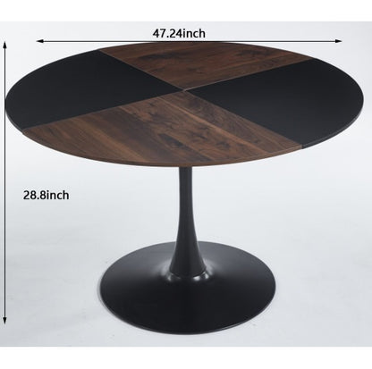 5 Piece Mid-century Dining Set, Dining Table For 4-6 People With MDF Table Top, Black/Walnut
