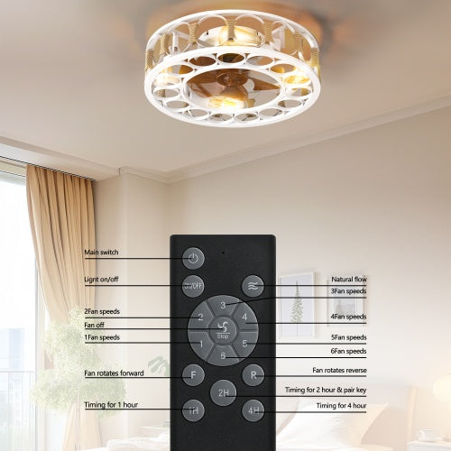 Caged Ceiling Fan With Light and Remote Control, Semi-recessed Modern Ceiling Fan with 6 Speed Reversible Blades, 4 LED Bulbs Included