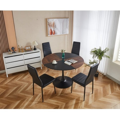 5 Piece Mid-century Dining Set, Dining Table For 4-6 People With MDF Table Top, Black/Walnut