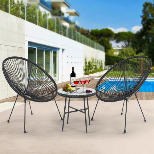 Black 3 Piece Rope Patio Set With Side Table, Outdoor Furniture Set