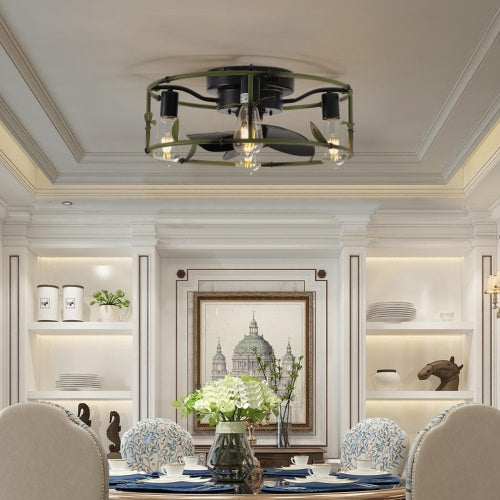 Round Industrial Light With Built-in Ceiling Fan And Remote Control