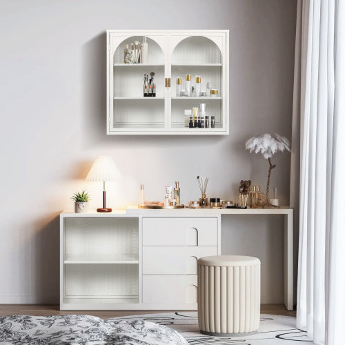 Modern Bathroom Cabinet, Two-door Wall Cabinet With Glass Doors AND Shelves, Medicine Cabinet, Spice Cabinet
