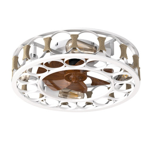 Caged Ceiling Fan With Light and Remote Control, Semi-recessed Modern Ceiling Fan with 6 Speed Reversible Blades, 4 LED Bulbs Included