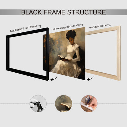 Framed Vintage Portrait of Beautiful African American Woman Reading A Book, Antique Sophisticated African American Wall Art, 24x36in