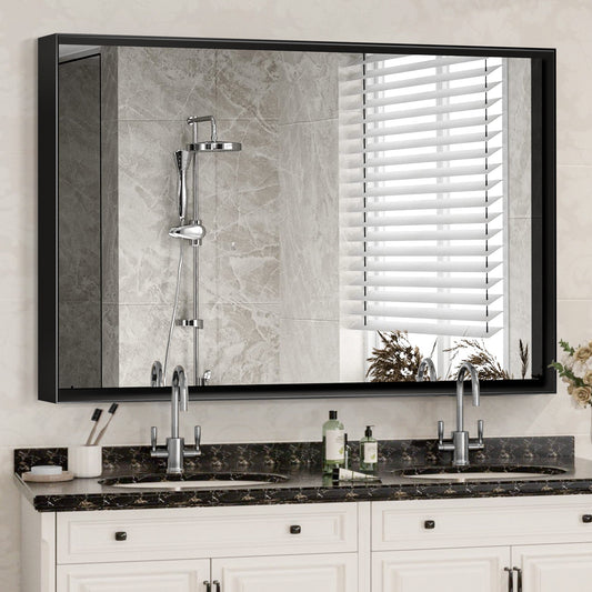 Black Frame Rectangular Wall Mirror, 40x30 Inch Glossy Black Bathroom Mirror, Wall Rectangular Vanity Mirror