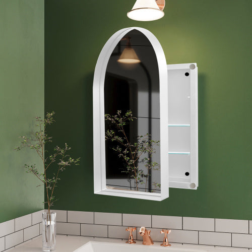 Recessed Medicine Cabinet,  Metal Frame Bathroom Wall Cabinet With Mirror And Adjustable Shelf, White 24x36in
