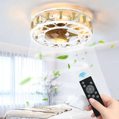 Caged Ceiling Fan With Light and Remote Control, Semi-recessed Modern Ceiling Fan with 6 Speed Reversible Blades, 4 LED Bulbs Included
