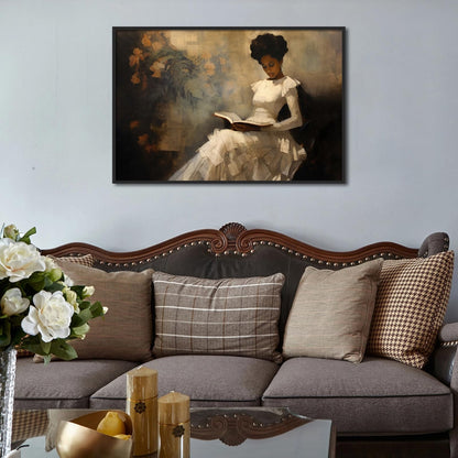 Framed Vintage Portrait of Beautiful African American Woman Reading A Book, Antique Sophisticated African American Wall Art, 24x36in