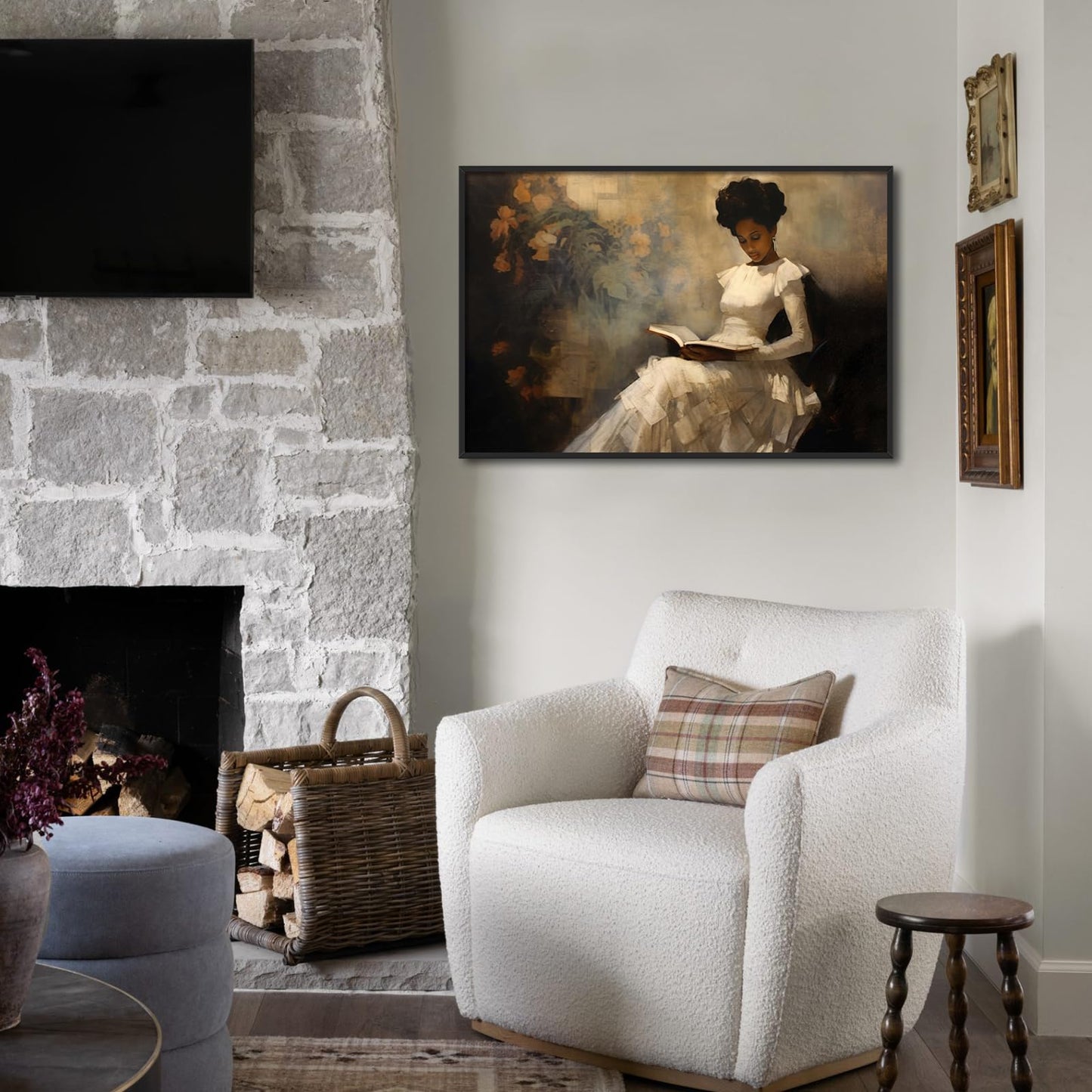 Framed Vintage Portrait of Beautiful African American Woman Reading A Book, Antique Sophisticated African American Wall Art, 24x36in