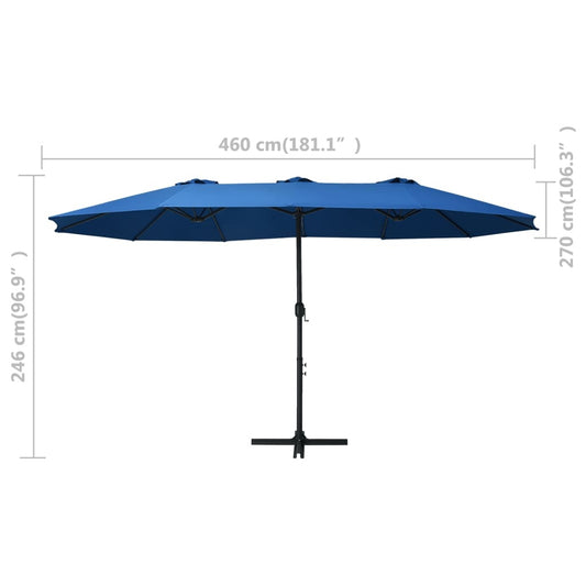 Large Patio Umbrella with Pole, Garden Parasol with Aluminum Pole 181.1" x 106.3" Blue