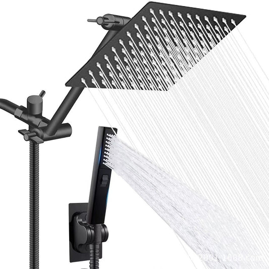 Double Shower Heads With Rainfall And Hand Held Sprayer, Bathroom Stainless Steel Pressurized Shower Head Set