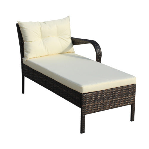 Outdoor Patio Furniture Set, 2 Piece Wicker Ratten Sectional With Cushions, Beige
