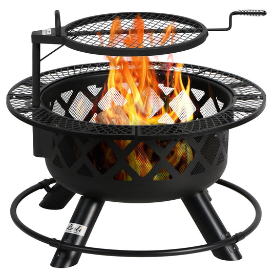 Outdoor Patio Wood Burning Fire Pit Grill, 32in