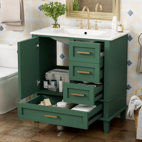 30 inch Bathroom Vanity With Sink, Modern Bathroom Cabinet With Sink Combo Set, Bathroom Storage Cabinet With A Soft Closing Door And 3 Drawers, Solid Wood Frame