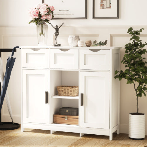 TV Stand, Storage Cabinet,Wooden Floor Cabinet with Drawers And Shelves, Accent Cabinet For Living Room,Bedroom,Bathroom Furniture Home Decor, White