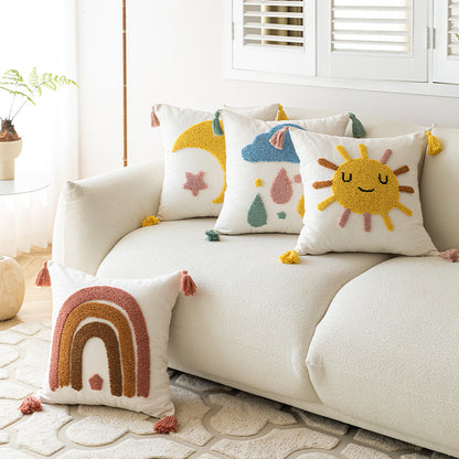 Embroidered Pillow Cover, Loop Pillow Cover, Sun Pillow Cover, Moon Pillow Cover, Rainbow Pillow Cover, Cloud Pillow Cover