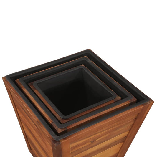 Acacia Planter Set, Garden Bed Set, 3 Piece Square Solid Acacia Wood Plater Vases