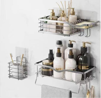 Rustproof Shower Caddy And Soap Dish With Hooks, Shower Shelf Organizer, No Drilling Adhesive Wall Mounted Bathroom Shelf