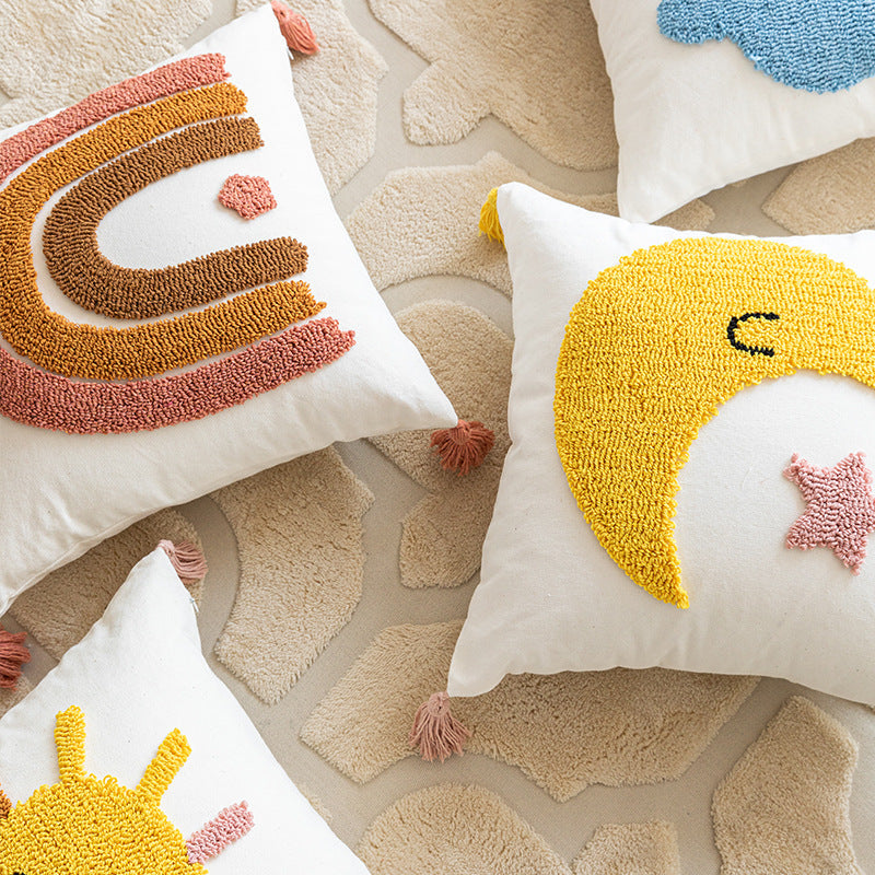 Embroidered Pillow Cover, Loop Pillow Cover, Sun Pillow Cover, Moon Pillow Cover, Rainbow Pillow Cover, Cloud Pillow Cover