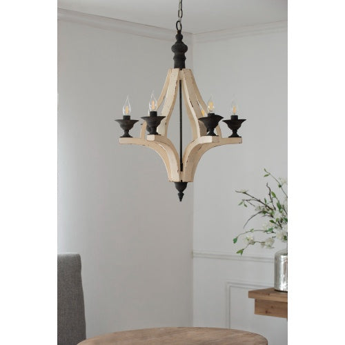 6 - Light Wood Chandelier With Adjustable Chain For Kitchen, Dining Room Chandelier, Rustic Entrance Light, Bulbs Not Included