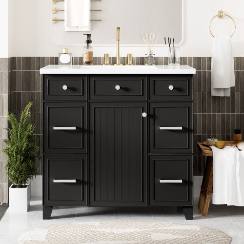 36 inch Bathroom Vanity Cabinet With Sink Top Combo Set, Black, Single Sink, Shaker Cabinet With Soft Closing Doors And 3 Drawers