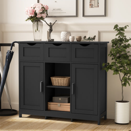 TV Stand, Storage Cabinet,Wooden Floor Cabinet with Drawers And Shelves, Accent Cabinet For Living Room,Bedroom,Bathroom Furniture Home Decor, Black