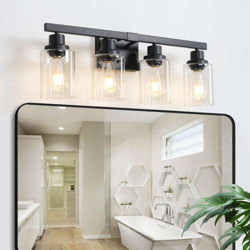 Black 4 Light Farmhouse Bathroom Vanity Light Fixture, Rustic Bathroom Light, Bathroom Wall Lamp