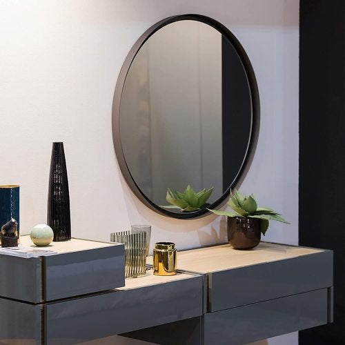 Black Frame Wall Mirror, 24 Inch Metal Round Bathroom Mirror