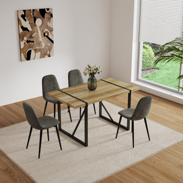 Set Of 4 Grey Suede Upholstered Dining Chairs, Modern Kitchen Dining Chairs
