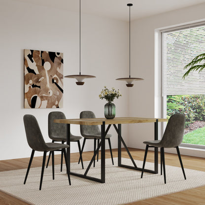 Set Of 4 Grey Suede Upholstered Dining Chairs, Modern Kitchen Dining Chairs