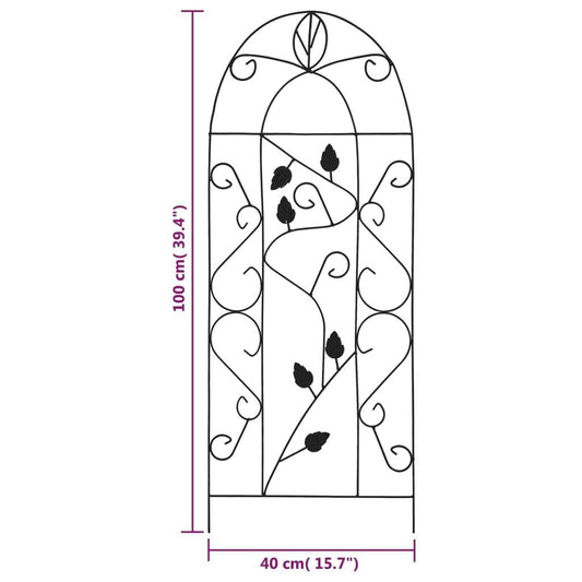 3 Piece Iron Garden Trellis 40x100 cm, Black Iron Plant Climbing Trellis