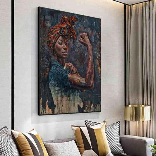 Strong African Woman Frameless Canvas Painting, Wall Art Poster