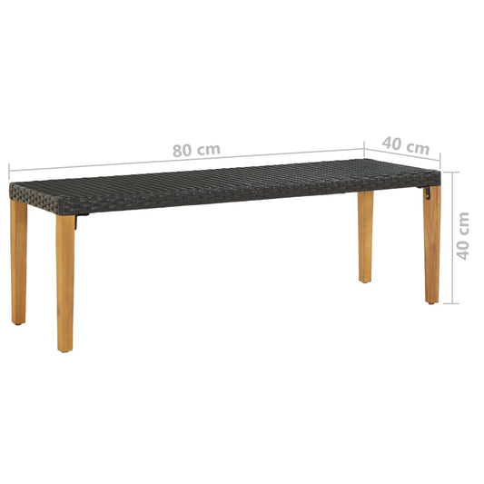 Outdoor Rattan Bench, Garden Bench 80cm Poly Rattan Bench, Black
