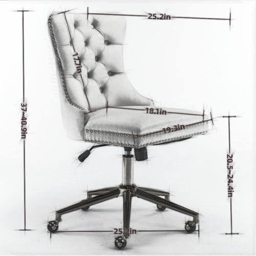 Velvet Fabric Tufted Button Home Office Chair, Adjustable Swivel Office Chair With Wheels, Beige