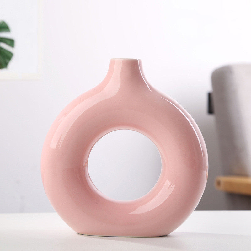 Modern Round Vase, Circular Vase, Doughnut Vase for Flower Arrangements