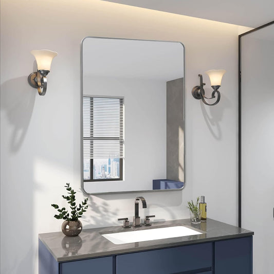 Silver 24x36 Inch Metal Rectangular Mirror